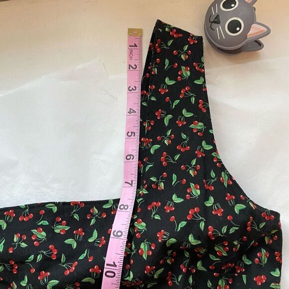 Vintage Cherry Print Dress Square Neck Midi Length Pin-Up Custom Made Women’s L - Picture 14 of 16